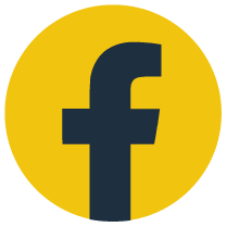 此圖示採用黃色圓底與深藍色 Facebook 字母「f」呈現，風格統一品牌辨識度。常用於官網連結區鼓勵使用者前往臉書粉絲專頁查看公告、活動與簽證更新。