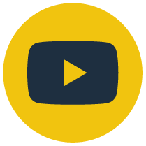 此圖片為圓形黃色背景搭配深藍色 YouTube 播放鍵圖示，象徵影音內容入口。常用於官網 footer 或聯絡資訊區塊，引導使用者前往印尼簽證王的 YouTube 頻道觀看教學影片或最新資訊。